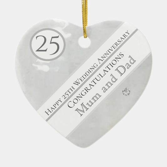 Silver Wedding Anniversary Mum An Dad Editable Ceramic Ornament