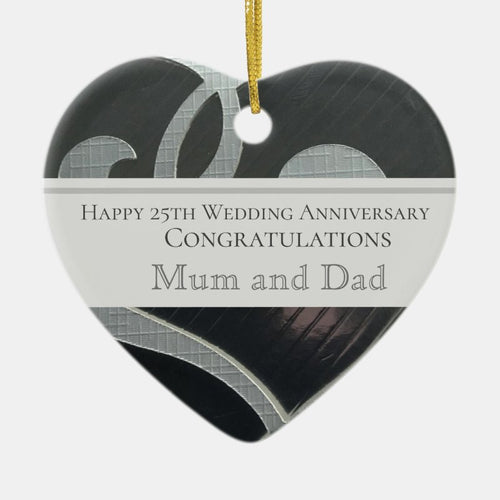 Silver Wedding Anniversary Mum An Dad Editable Ceramic Ornament
