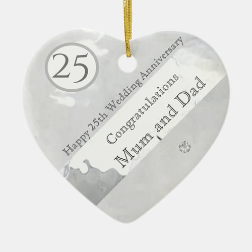 Silver Wedding Anniversary Mum An Dad Editable  Ceramic Ornament