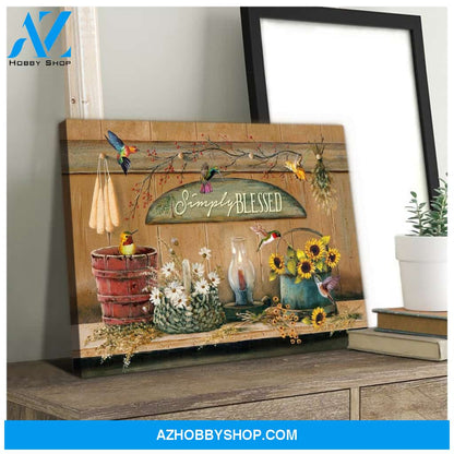 Simply Blessed Farmhouse And Hummingbirds Canvas And Poster, Canvas Painting, Wall Decor Visual Art
