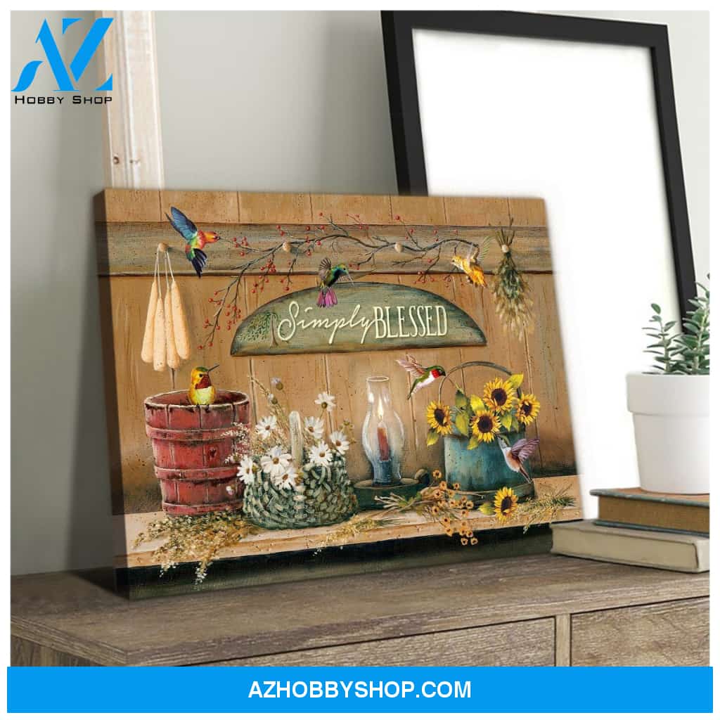 Simply Blessed Farmhouse And Hummingbirds Canvas And Poster, Canvas Painting, Wall Decor Visual Art