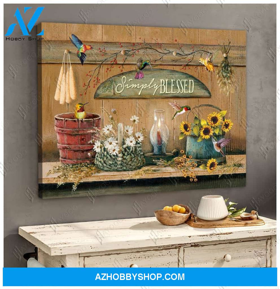 Simply Blessed Farmhouse And Hummingbirds Canvas And Poster, Canvas Painting, Wall Decor Visual Art