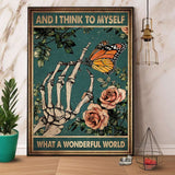 Skeleton & Butterfly And I Think To My Self What A Wonderful World Paper Poster No Frame Matte Canvas Wall Decor