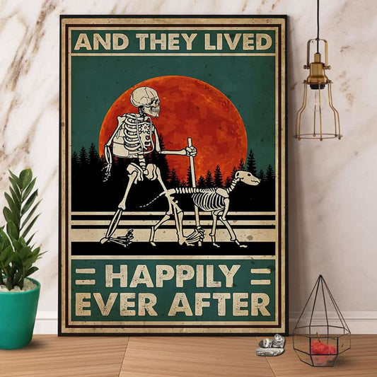 Skeleton & Dog Hiking And They Lived Happily Ever After Paper Poster No Frame Matte Canvas Wall Decor