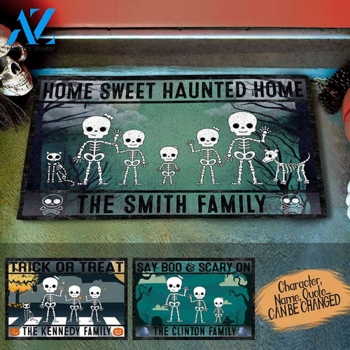 Skeleton Family Vintage Personalized Doormat, Home Sweet Haunted Home, Trick Or Treat Welcome, Enter If You Dare, Live Preview AM07