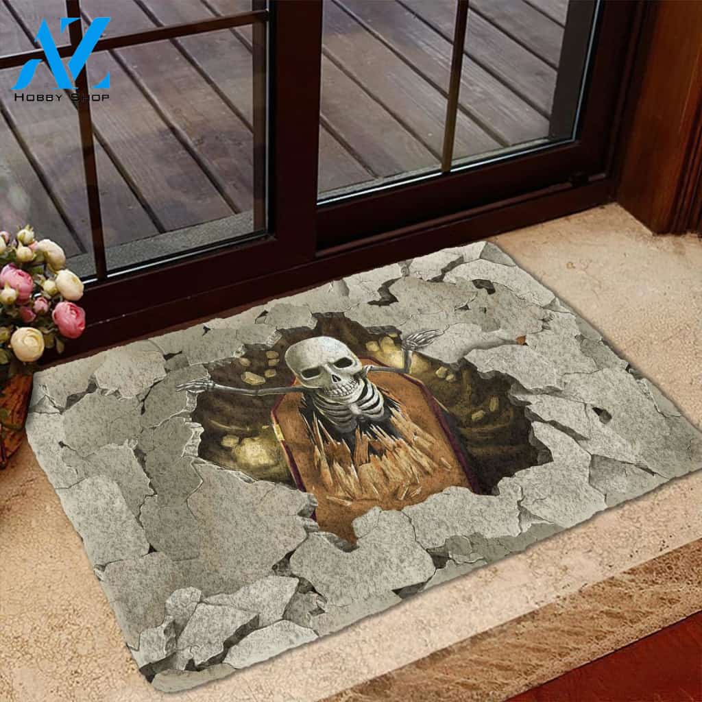 Personalized Name Family House Skeleton Indoor And Outdoor Doormat Warm House Gift Welcome Mat Gift For Friend Family, Gift For Halloween Day