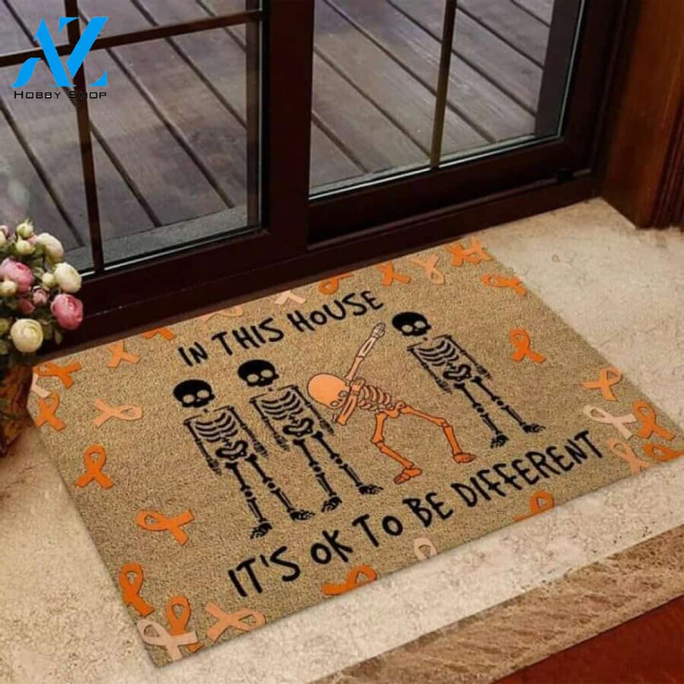 Skeleton In This House It's Ok To Be Different ADHD Awareness Coir Pattern Print Doormat | Welcome Mat | House Warming Gift