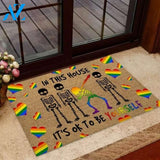 Skeleton In This House It's Ok To Be Yourself Coir Pattern Print LGBT Doormat | Welcome Mat | House Warming Gift