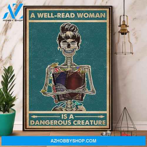 Skeleton Lady & Book A Well-Read Woman Dangerous Creature Canvas And Poster, Wall Decor Visual Art