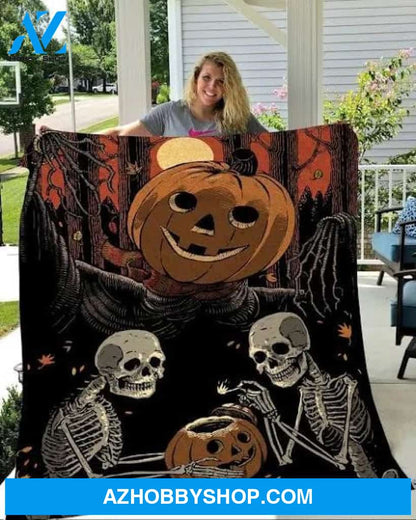 Skeleton Light Jack O'Lantern Halloween Fleece Blanket Funny Halloween Gift, Halloween Decor