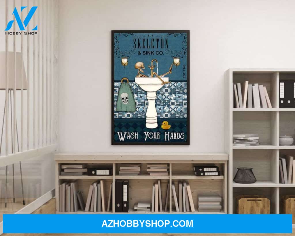Skeleton & Sink Co. Wash Your Hands - Skeleton Poster, Skeleton Lover Gift, Skeleton Bathroom Canvas And Poster, Wall Decor Visual Art