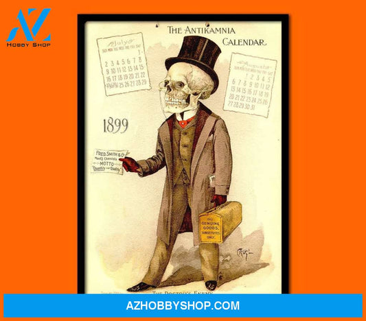 Antikamnia Calendar 1889 - Skeleton Medical Decor Anatomical Home Decorating Weird Canvas And Poster, Wall Decor Visual Art