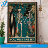 Skeleton Mermaid & Human You Me And The Sea Canvas And Poster, Wall Decor Visual Art