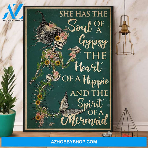 Skeleton Mermaid She Has The Soul Of A Gypsy Canvas And Poster, Wall Decor Visual Art