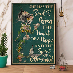 Skeleton Mermaid She Has The Soul Of A Gypsy Paper Poster No Frame Matte Canvas Wall Decor