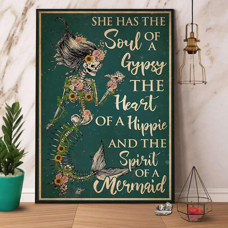 Skeleton Mermaid She Has The Soul Of A Gypsy Paper Poster No Frame Matte Canvas Wall Decor