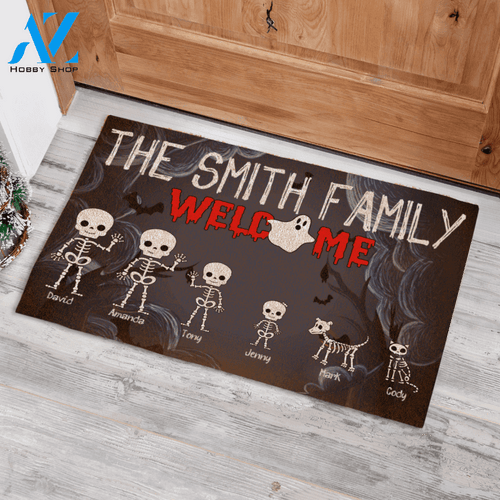 Skeleton OLD Family Halloween Personalized Doormat, No Need To Knock We Know You Are Here, Home Sweet Haunted Home, AZ Custom Live Preview AM07