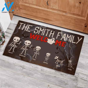 Skeleton OLD Family Halloween Personalized Doormat, No Need To Knock We Know You Are Here, Home Sweet Haunted Home, AZ Custom Live Preview AM07