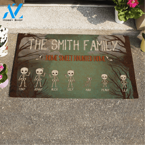 Skeleton Premium Family Halloween Custom Name Printed Doormat Home Decor