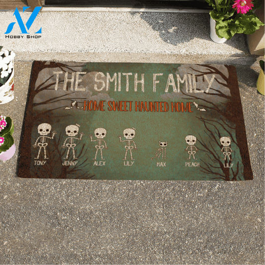 Skeleton Premium Family Halloween Custom Name Printed Doormat Home Decor