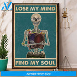 Skeleton Reading Book Lose My Mind Find My Soul Canvas And Poster, Wall Decor Visual Art