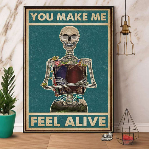 Skeleton Reading Book You Make Me Feel Alive Paper Poster No Frame Matte Canvas Wall Decor