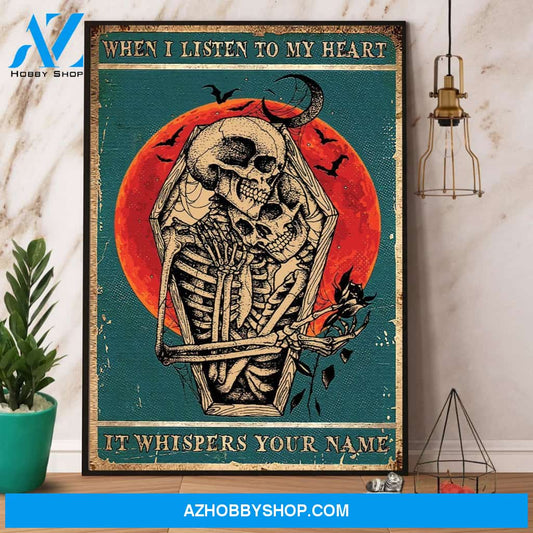 Skeleton When I Listen To My Heart Halloween Canvas And Poster, Wall Decor Visual Art, Halloween Gift, Happy Halloween