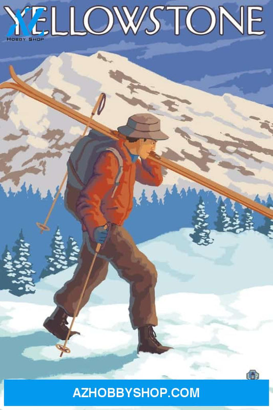 Skier Carrying Snow Skis - Yellowstone National Park