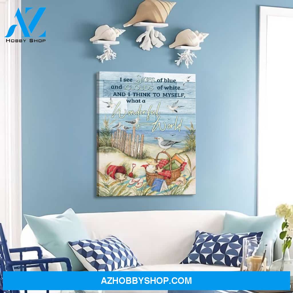 Skies Of Blue Clouds Of White Beach House Decor Vertical Canvas - Gift for family