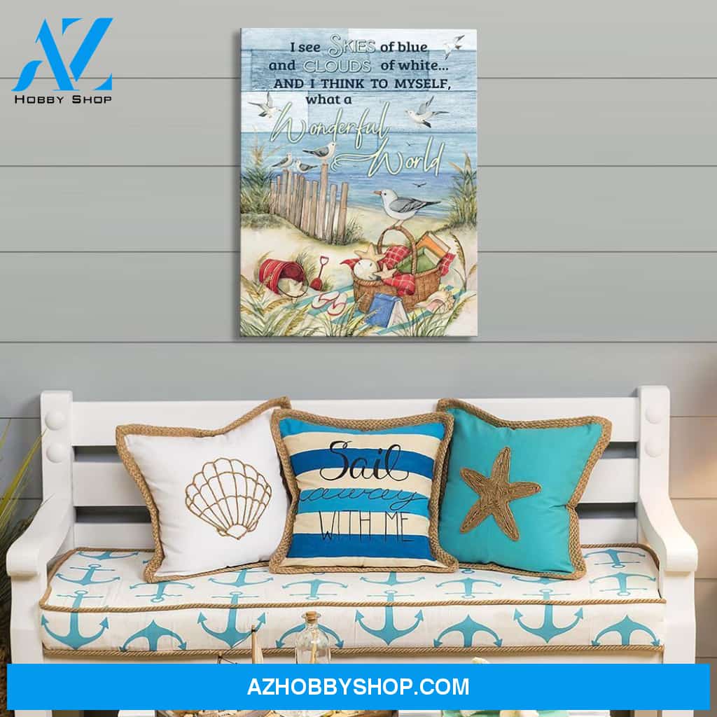 Skies Of Blue Clouds Of White Beach House Decor Vertical Canvas - Gift for family