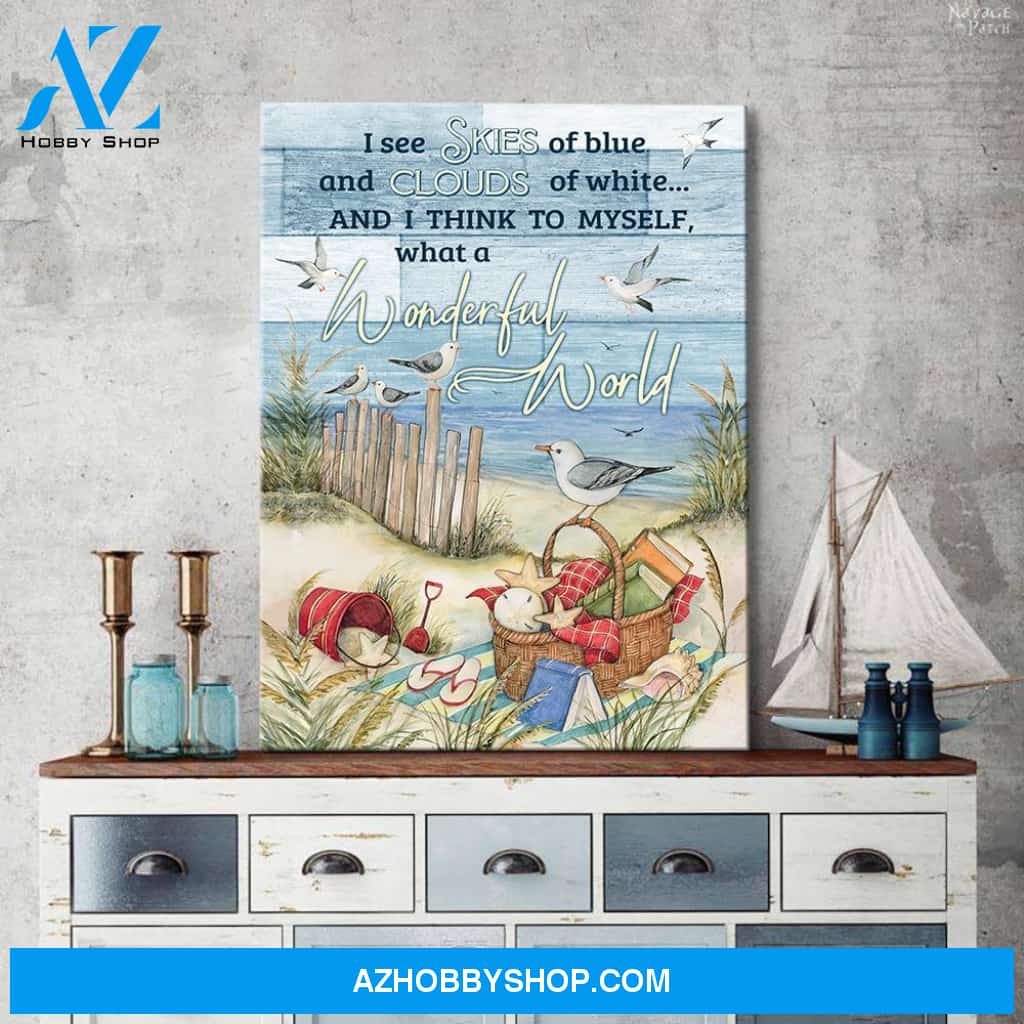 Skies Of Blue Clouds Of White Beach House Decor Vertical Canvas - Gift for family