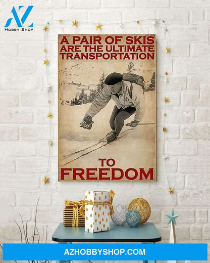 Skiing A Pair Of Skis Vertical Art Canvas, Wall Decor Visual Art