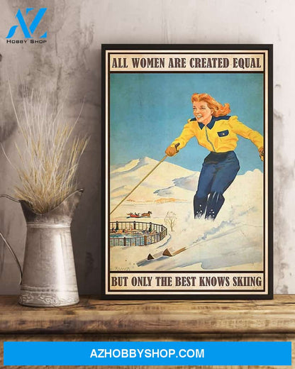 Skiing All Women Are Created Equal Vertical Canvas Painting, Wall Decor Visual Art