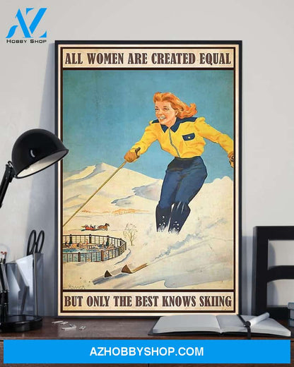 Skiing All Women Are Created Equal Vertical Canvas Painting, Wall Decor Visual Art