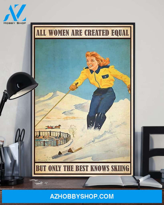 Skiing All Women Are Created Equal Vertical Canvas Painting, Wall Decor Visual Art