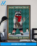 Skiing And Racccoons Vertical Canvas Painting, Wall Decor Visual Art