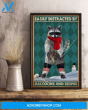 Skiing And Racccoons Vertical Canvas Painting, Wall Decor Visual Art