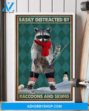 Skiing And Racccoons Vertical Canvas Painting, Wall Decor Visual Art