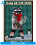 Skiing And Racccoons Vertical Canvas Painting, Wall Decor Visual Art