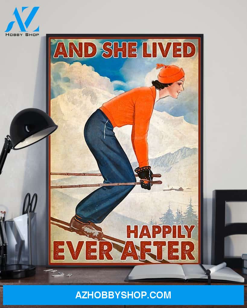 Skiing And She Lived Happily Ever After Vertical Canvas Prints, Wall Decor Visual Art