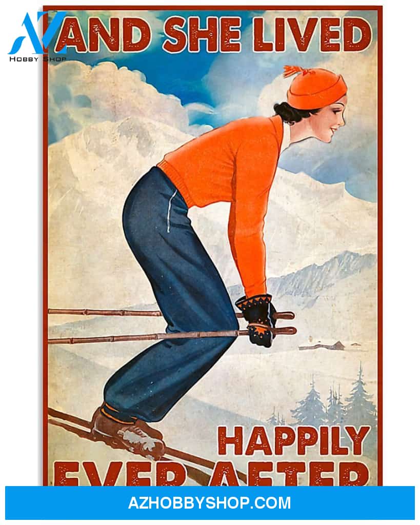 Skiing And She Lived Happily Ever After Vertical Canvas Prints, Wall Decor Visual Art