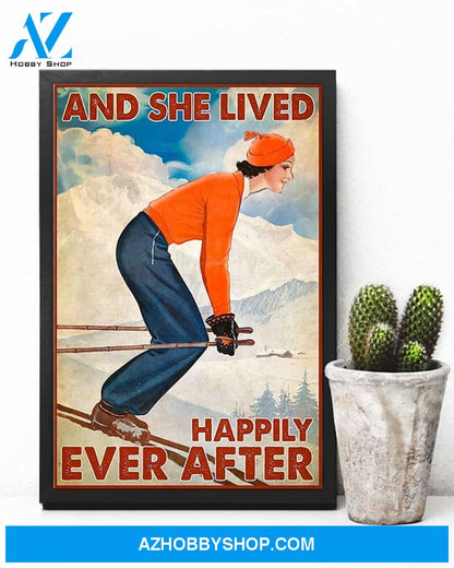 Skiing And She Lived Happily Ever After Vertical Canvas Prints, Wall Decor Visual Art