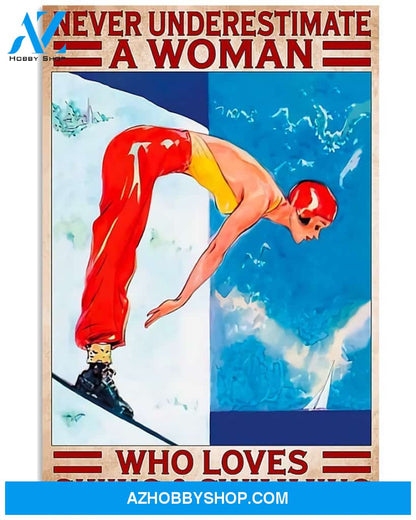 Skiing And Swimming Vertical Canvas Prints, Wall Decor Visual Art