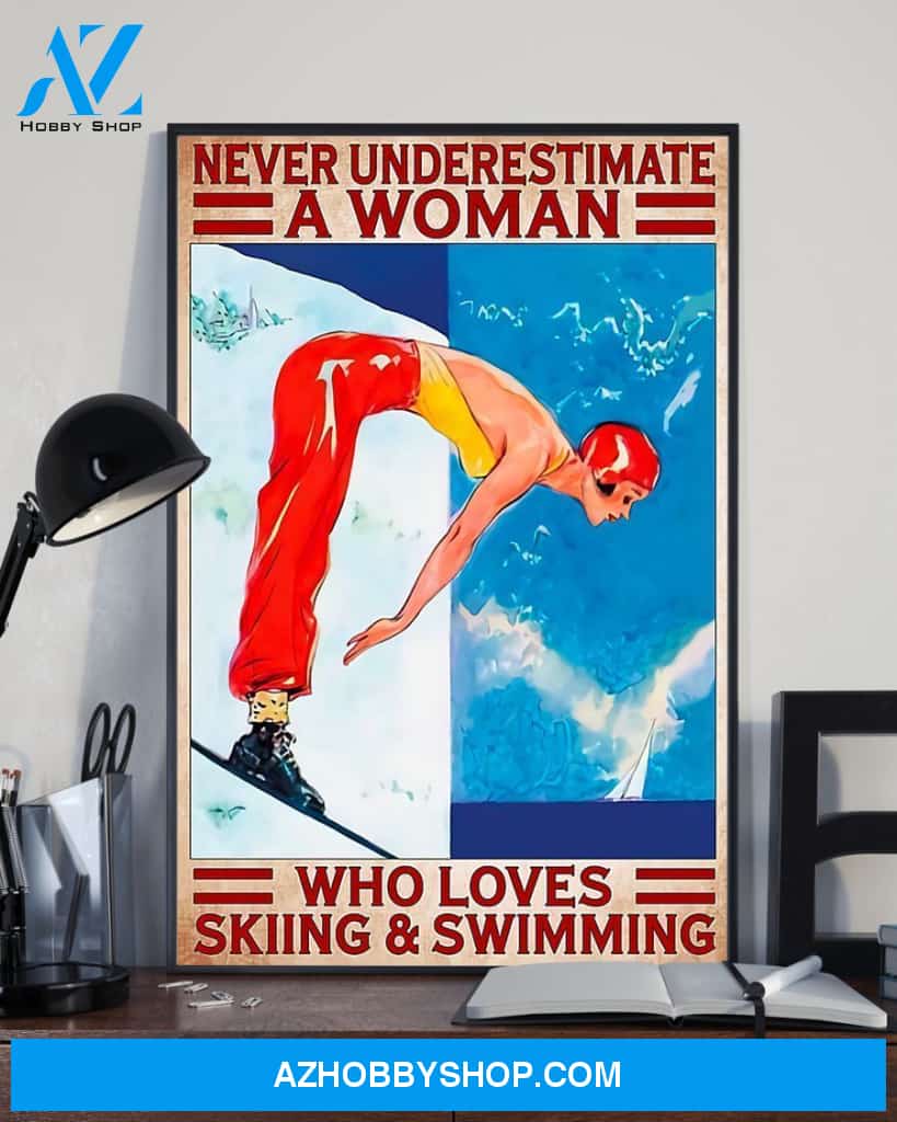 Skiing And Swimming Vertical Canvas Prints, Wall Decor Visual Art