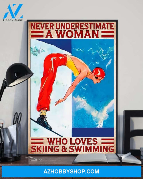Skiing And Swimming Vertical Canvas Prints, Wall Decor Visual Art