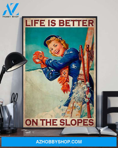 Skiing Better On The Slopes Vertical Art Canvas, Wall Decor Visual Art