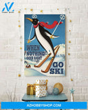 Skiing Penguin Goes Ski Vertical Canvas Painting, Wall Decor Visual Art