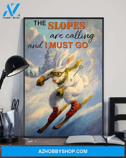 Skiing Rabbit I Must Go Vertical Canvas Painting, Wall Decor Visual Art