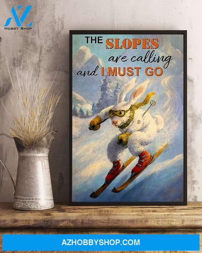 Skiing Rabbit I Must Go Vertical Canvas Painting, Wall Decor Visual Art