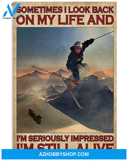 Skiing Sometimes I Look Back On My Life Vertical Canvas Wall Art, Wall Decor Visual Art